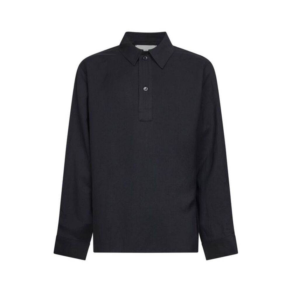 Studio Nicholson Men Darkest Navy Viscose And Linen Twill Austin Polo Shirt